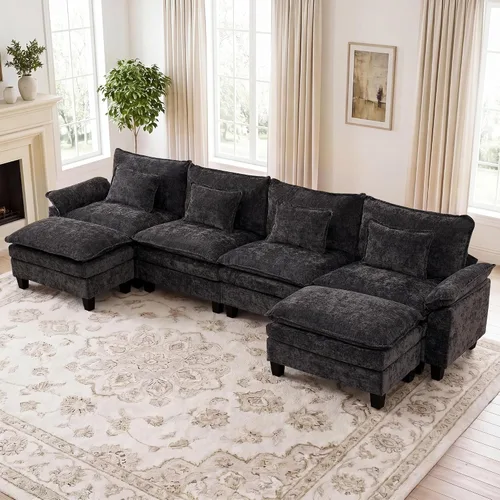 Vista 16 de IPKIG 117" Modular Sectional Cloud Couch, Modern L-Shaped Sofa with Ottoman Blanco beige