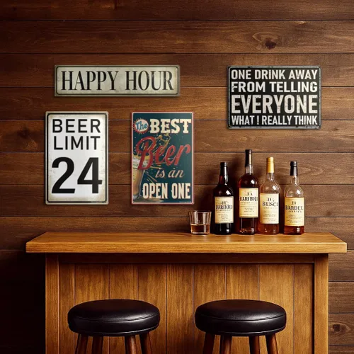 Vista 4 de Letrero divertido de bar o cueva de hombre con texto en inglés "The Best Beer is an Open One" Letreros de cerveza de metal vintage duraderos de 12