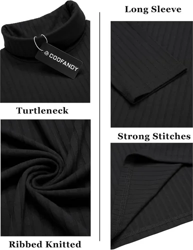 Vista 5 de COOFANDY Camisetas de manga larga con cuello alto para hombre, ajustadas, acanaladas, básicas, suéter de punto ligero