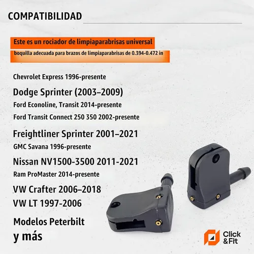 Vista 2 de Boquillas ajustables de 3 vías para reemplazo del limpiaparabrisas para Peterbilt, Dodge Sprinter, Ford Transit, Freightliner, VW Crafter