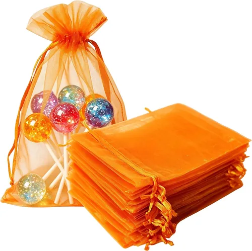 Vista 32 de Bolsas de regalo de organza de 4 x 6 pulgadas con cordón para joyas, dulces, paquetes de 50 bolsas de té de tela transparente azul aguamarina