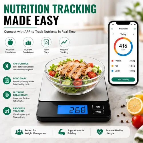 Vista 6 de URAMAZ Básculas inteligentes para alimentos de cocina, báscula digital de alimentos de acero inoxidable en gramos y onzas con aplicación de Multi
