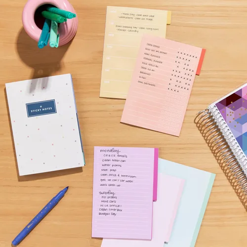 Vista 3 de Erin Condren Colorido folleto de notas adhesivas funcionales con pestañas, juego de notas adhesivas de productividad de 7 secciones con 140 hojas