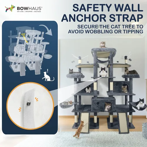 Vista 5 de BOWHAUS Árbol para gatos extra grande de 80 pulgadas de alto con percha ampliada para gatos grandes, torre para gatos grandes en interiores, moderna