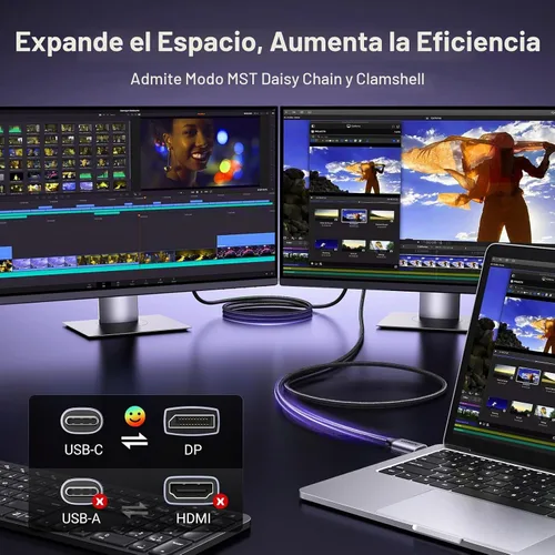 Vista 4 de UGREEN Bidirectional USB C to DisplayPort 1.4 Cable 8K@60Hz, 6.6FT 4K @240Hz, trenzado Alu, DisplayPort a USB C Thunderbolt 4 cable compatible