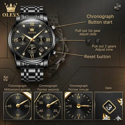 Vista 6 de OLEVS Reloj multifunción para hombre, cronógrafo luminoso impermeable con Negro/Negro