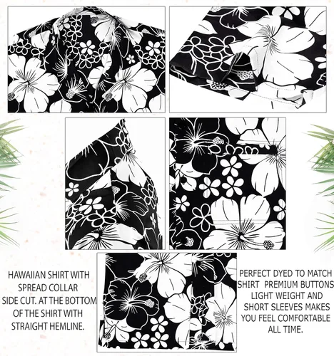 Vista 5 de LA LEELA Camisa de verano para hombre, estilo festivo, con botones, estilo hawaiano, Aloha, fiesta, manga corta, camisa de playa para vacaciones