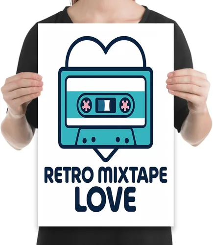 Vista 2 de Y2K Cassette Heart Art - Music Lovers - 13x19 Poster Print - Retro Wall Decor