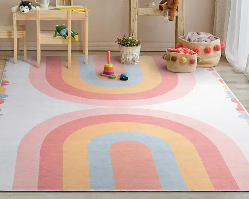 Vista 12 de Well Woven Alfombra de arco iris Crescent para niños, 3 pies 3 pulgadas x 5 pies, multicolor