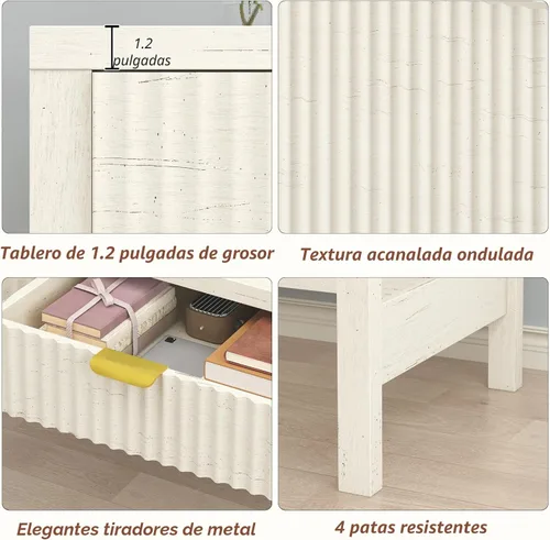 Vista 6 de YOMILUVE Escritorio estriado para computadora con 2 cajones, escritorio pequeño de computadora de 39 pulgadas con almacenamiento, escritorio Blanco