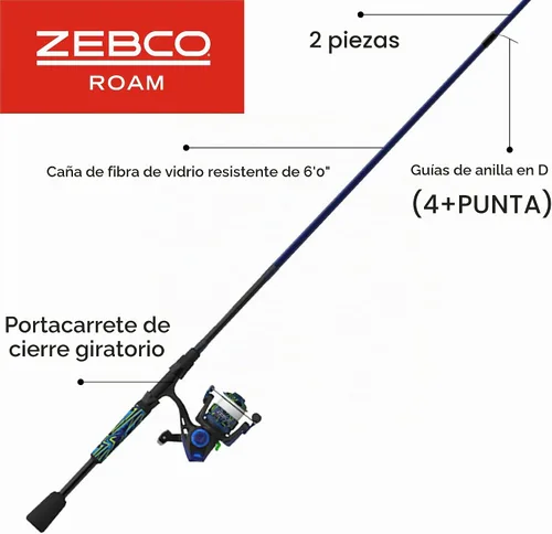 Vista 2 de Zebco Roam - Combo de carrete giratorio y caña de pescar, varilla de fibra de vidrio, mango cómodo dividido, perilla de mango suave al tacto Verde