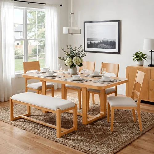 Vista 34 de JIVOIT Farmhouse Style 6-Piece Extendable Dining Table Set for 6 Gris-3