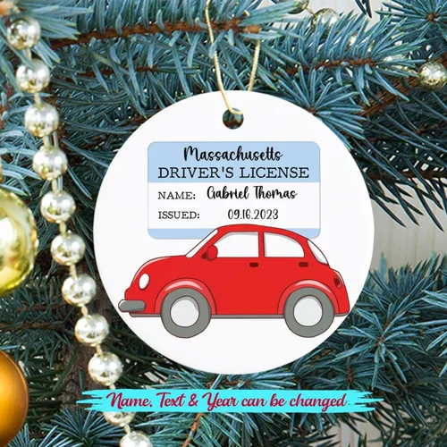 Vista 2 de Adorno de licencia de conducir personalizado de felicitaciones, adorno de Navidad con mi licencia de conducir 2026, texto y fecha con nombre