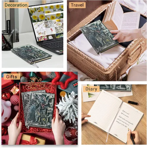 Vista 6 de DND - Cuaderno de diario de mazmorras y dragones, diario de cuero en relieve 3D con papel rayado, accesorios DND, regalos DND para mujeres, hombres