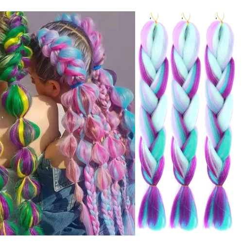 Vista 9 de Cabello trenzado de fibra sintética, tamaño jumbo, extensiones de cabello Kanekalon suave, color negro, (24 pulgadas, 3 piezas)
