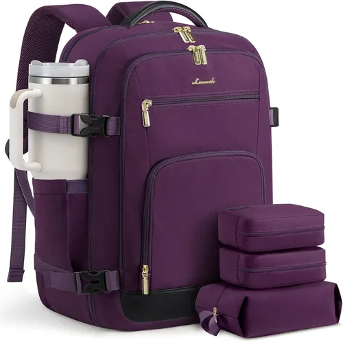 Vista 21 de LOVEVOOK Mochila de viaje para mujer y hombre, Beige, Mochilas de viaje