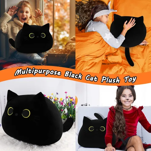 Vista 5 de Auspicious beginning Juguete de peluche de gato negro gigante de 19 pulgadas, juguete de peluche Kawaii, almohada de felpa de gato, decoración