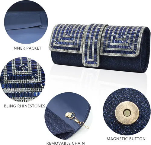 Vista 10 de Labair Bolso de noche y embragues para mujer, bolso de mano brillante con diamantes de imitación, bolso formal para fiesta de boda.