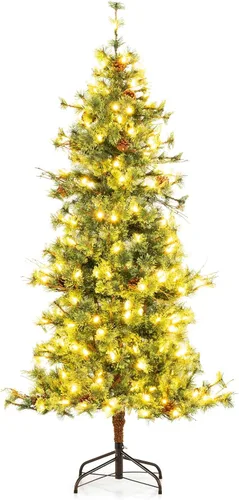 Vista 10 de GOFLAME Árbol de Navidad artificial preiluminado de 4 pies, árbol de Navidad delgado con nieve en forma de lápiz con luces LED multicolor y blanco