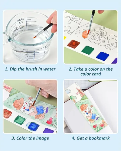 Vista 3 de Vileafy Recuerdos de fiesta de pintura sin desorden para niños de 4 a 8 años, libro para colorear con agua de animales con 21 pinceles, kit