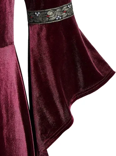 Vista 5 de Vestido medieval para mujer, vestido de terciopelo renacentista, vestido vintage hasta el suelo, vestido de baile con cuello cuadrado, vestido
