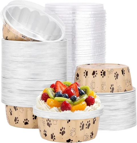 Vista 93 de Beasea Disposable Ramekins with Lids, 50 Pack 8oz 235ml Aluminum Foil Baking Cups with Lids, Aluminum Creme Brulee Ramekins Muffin Cupcake Pudding