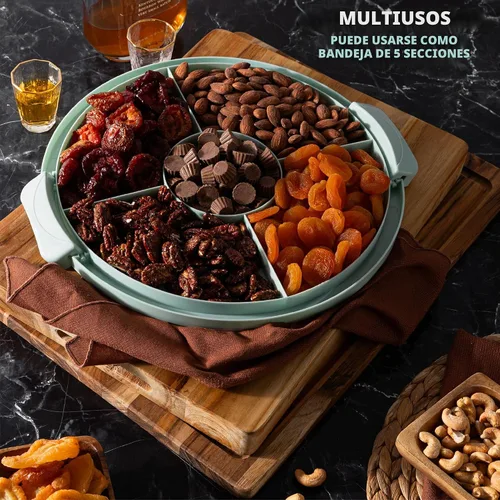 Vista 4 de Porta pasteles extra grande y extra resistente, soporte para pasteles con tapa y asas plegables, plato multifuncional para servir y plato para Verde