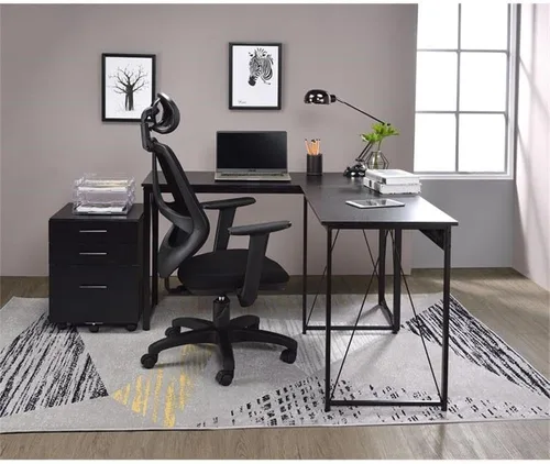 Vista 4 de Acme Zaidin - Escritorio rectangular de madera con base de trineo de metal, color negro