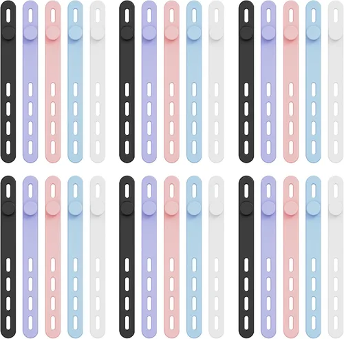 Vista 8 de 30 bridas de silicona para cables, organizador de cables reutilizable, amarre ajustable para cables de carga, organizador de cables de silicona