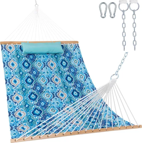 Vista 10 de Lazy Daze Hammocks Hamaca de tela acolchada de 12 pies con almohada suave, hamaca doble para 2 personas con barra separadora para patio exterior