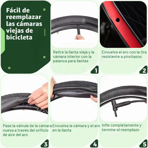 Vista 5 de 6 piezas de tubo interior de bicicleta de 20/24/26x1.75/1.95/2.0/2.1/2.125" con 2 palancas de neumáticos y 2 correas de protección con válvula