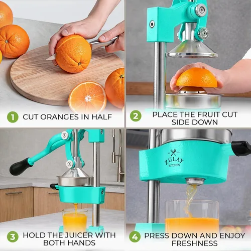 Vista 4 de Zulay Kitchen Exprimidor de hierro fundido, exprimidor manual resistente con coladores desmontables para una fácil limpieza, prensa de jugo