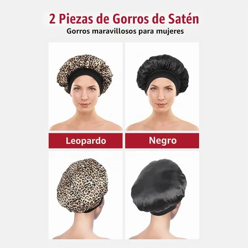 Vista 6 de ZHENSILK 2 piezas de gorro de satén para dormir, gorros de seda para el cabello, gorro de dormir de seda con banda elástica suave, envoltura