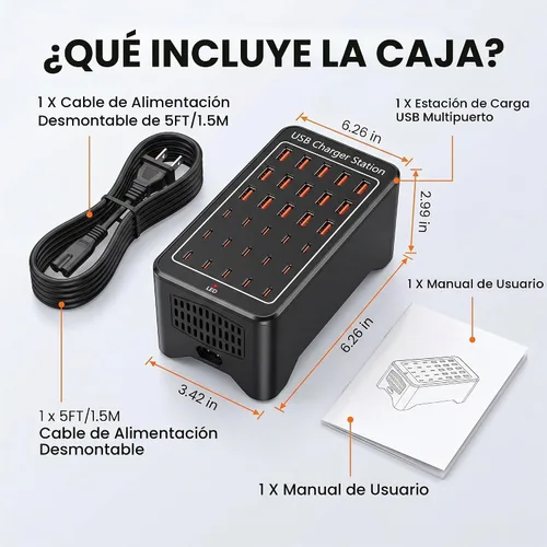 Vista 7 de Estación de carga USB C de 150 W, cargador rápido de múltiples dispositivos de 30 puertos (15 USB-C + 15 USB-A), cargador de escritorio, compatible