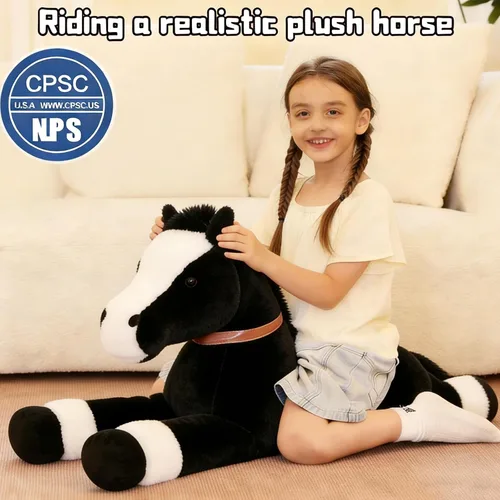 Vista 3 de Tezituor Animales de peluche gigantes de caballo negro de 47 pulgadas, poni de peluche grande realista de 4 pies para niños y niñas, almohada