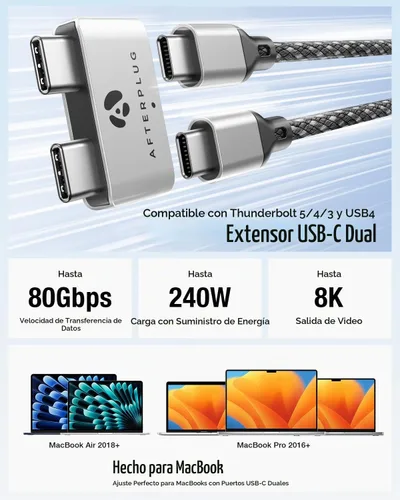 Vista 2 de Extensor USB-C dual para MacBook con funda, adaptador de paso Medianoche