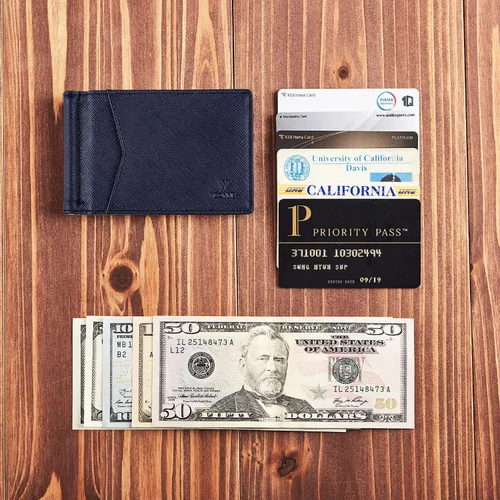 Vista 23 de YBONNE - Cartera fina con clip para dinero, de cuero auténtico, bloqueo RFID, minimalista