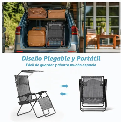 Vista 7 de Sillas Goplus Zero Gravity, Silla de jardín plegable extra grande con toldo y soporte para copas, Silla reclinable ajustable para patio plegable