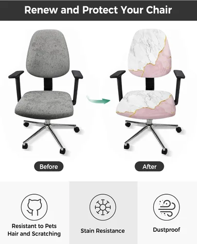 Vista 2 de Vandarllin Funda para silla de oficina, color oro blanco, rosa, elástico, universal, para computadora, escritorio, ágata de mármol abstracto