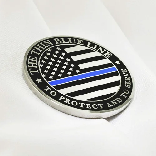 Vista 5 de PinMart Moneda de desafío personalizada grabable de línea azul delgada para aplicación de la ley, Metal