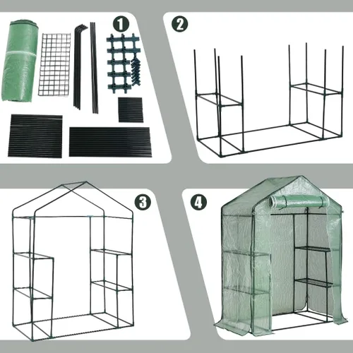 Vista 5 de FDW Mini invernadero portátil para interiores y exteriores, 4.9 pies de largo x 2.4 pies de ancho x 6.4 pies de alto, estantes para plantas, toldo