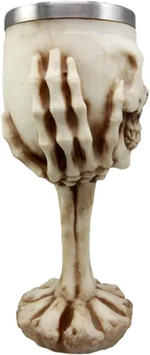 Vista 2 de Ebros Gift Osario Esqueleto agarrando garra de mano edificante cráneo cráneo copa de vino Copa de cáliz 6 oz Beverage Serveware Drinkware Halloween