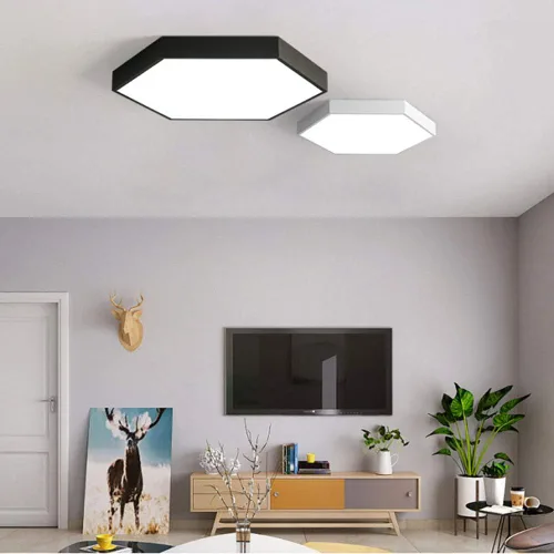 Vista 3 de Moderna iluminación hexagonal de acrílico empotrado, luces de techo LED macarrón, luz de tres tonos, luz empotrada, luz de techo LED de montaje