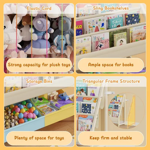 Vista 7 de B5 - Estantería infantil y almacenamiento de juguetes, estante para libros para habitaciones de niños, estantes para libros para niños pequeños