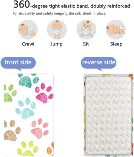 Vista 5 de Sábanas bajeras ajustables para cuna con temática de Dog Paws, sábanas portátiles para cuna, suaves y transpirables, sábanas para cuna de bebé