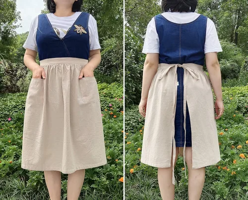 Vista 9 de Delantales unisex de chef blancos retro de algodón de 2 bolsillos cintura camarera y camarera Blanco