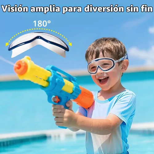 Vista 4 de Pixel Panda 2 Pack Kids Swim Goggles with Fabric Strap for 6-14, Anti-Fog Anti-UV No Hair Pulling Wide View Swimming Goggles