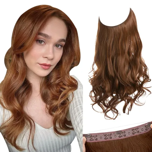 Vista 18 de SARLA Extensiones de cabello con alambre invisible con 3 clips, postizo sintético corto, ondulado, rizado, diadema ajustable transparente