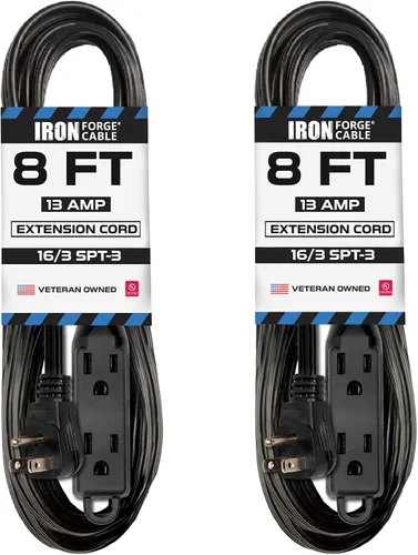 Vista 13 de IRON FORGE CABLE Cable de extensión de enchufe plano con 3 tomas, 0.91 m (3 pies) en color negro - Cable de extensión para interior con 3 tomas
