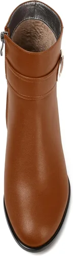 Vista 3 de MERRORI Botas altas de tacón bajo mate mate con cremallera y punta redonda para mujer, 2 pulgadas